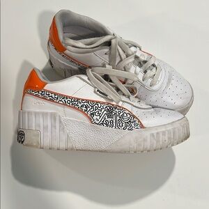 Puma White and Orange Cali Sport Sneakers - 9